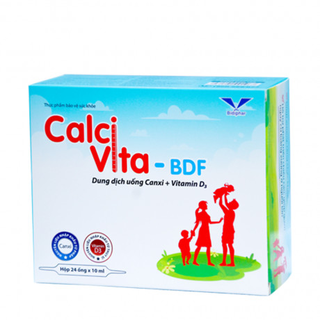 Thực phẩm bảo vệ sức khỏe ống uống bổ sung canxi cho người lớn Bidiphar Calci Vita - BDF  (Hộp 24 ống x 10ml)