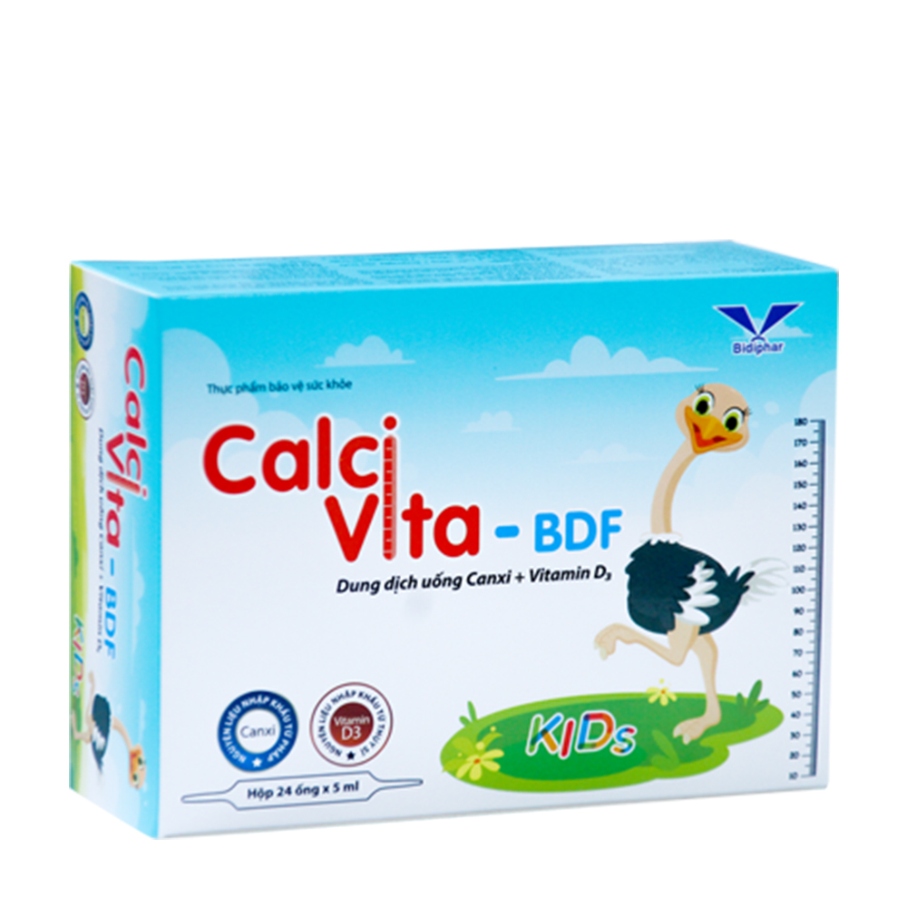 Nước uống BDF Kids - Bidiphar Calci Vita bổ sung canxi cho trẻ em (Hộp 24 ống x 5ml)