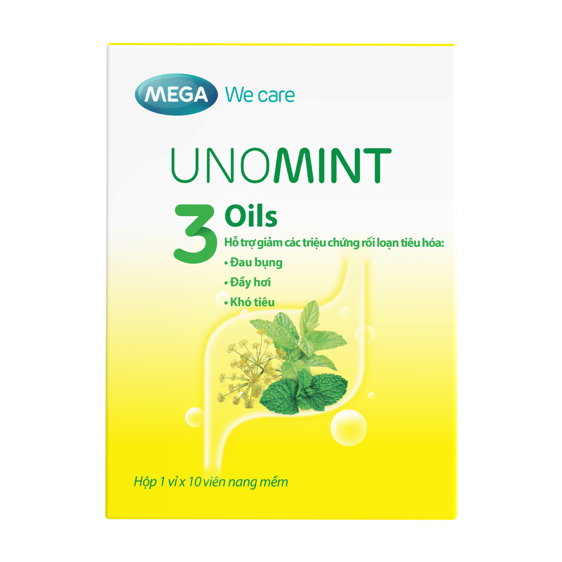 Giảm triệu chứng rối loạn tiêu hóa Unomint (Hộp 1 Vỉ x 10 Viên nang mềm)