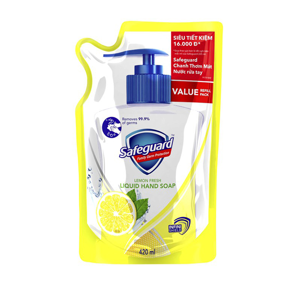 Nước Rửa Tay Dạng Túi Hương Chanh Safeguard (420ml)