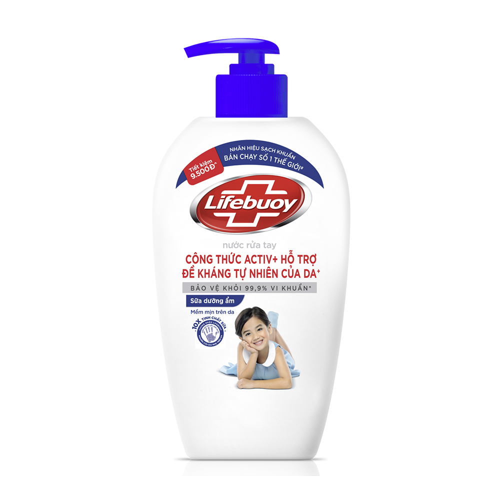 Nước rửa tay bảo vệ khỏi 99.9% vi khuẩn sữa dưỡng ẩm Lifebuoy (Chai 450g)