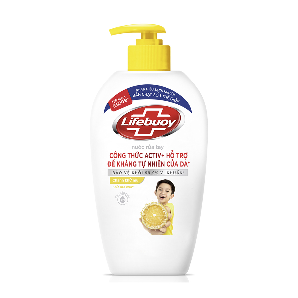 Nước rửa tay bảo vệ khỏi 99.9% vi khuẩn chanh khử mùi Lifebuoy (Chai 450g)