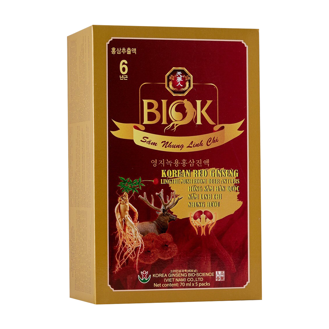 Nước uống bồi bổ sức khỏe sâm nhung linh chi Hàn Quốc Biok (Hộp 5 gói x 70ml)