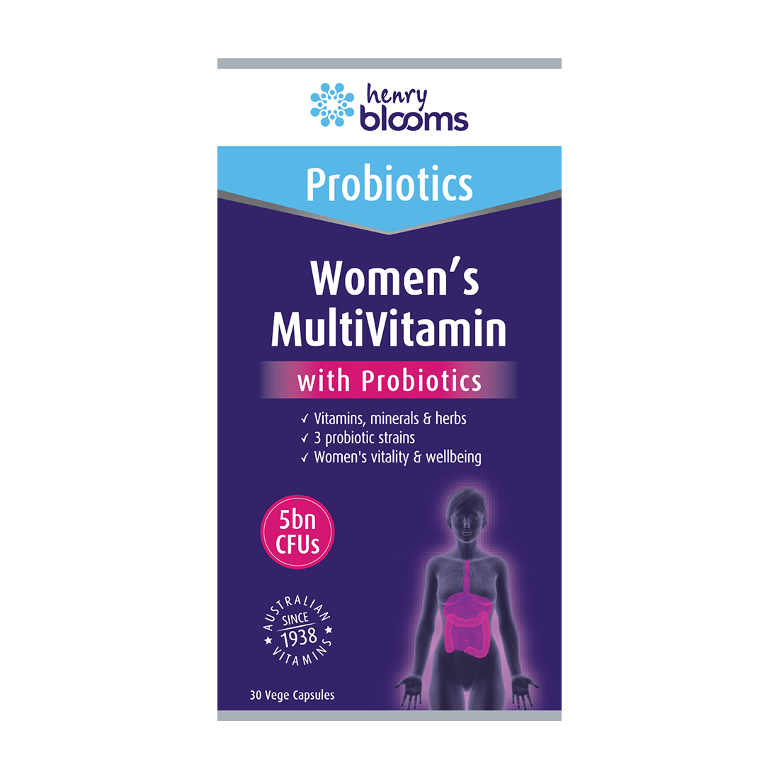 Thực phẩm bảo vệ sức khỏe Henry Blooms Women's Multivitamin with Probiotics (Hộp 30 viên)