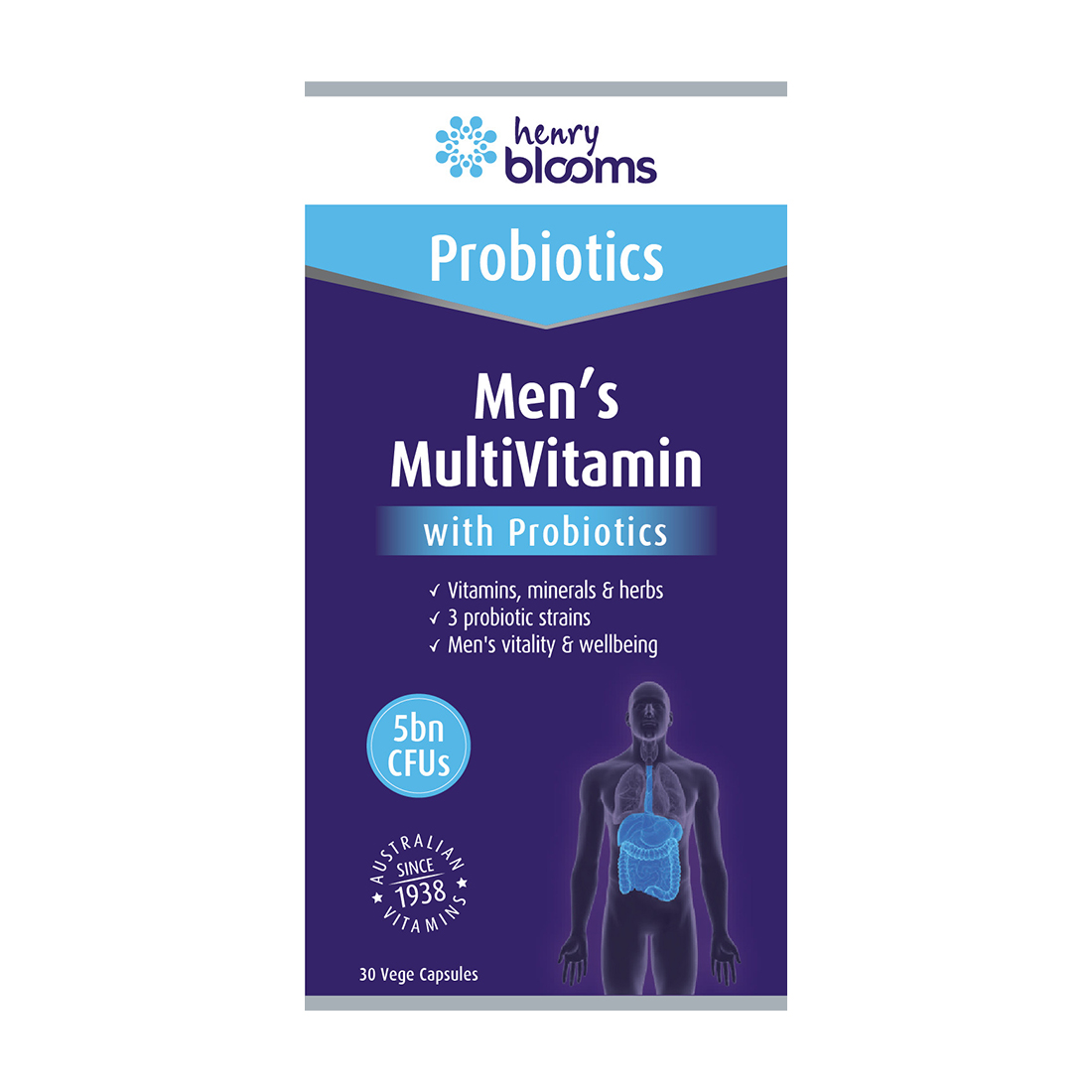 Thực phẩm bảo vệ sức khỏe Henry Blooms Men's Multivitamin with Probiotics (Hộp 30 viên)