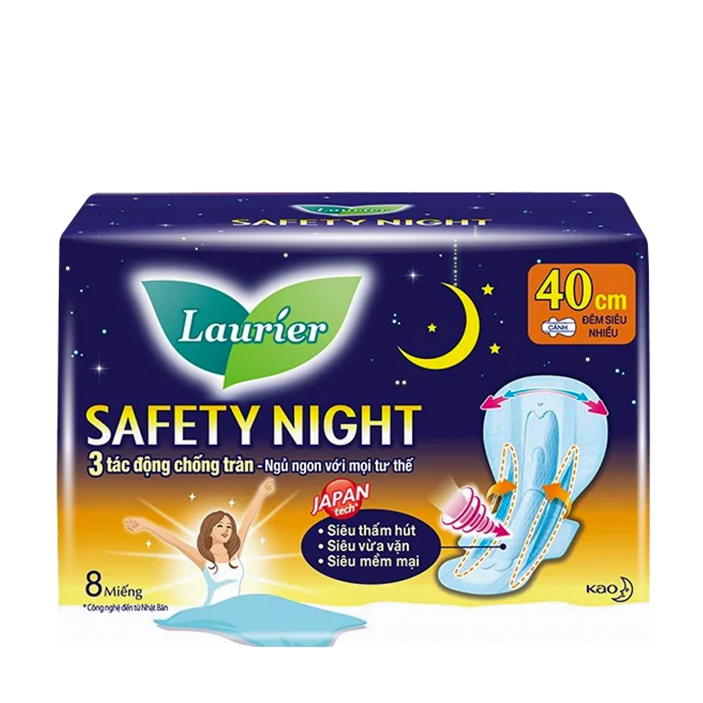 Băng vệ sinh ban đêm siêu an toàn Laurier Safety Night 40cm (4 Miếng)