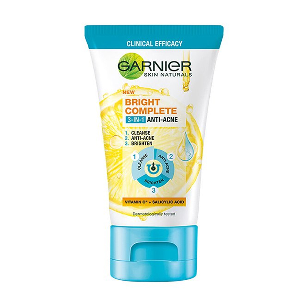 Sửa rửa mặt ngừa mụn, sáng da Garnier Bright Complete 3 trong 1 Anti Acne 90ml