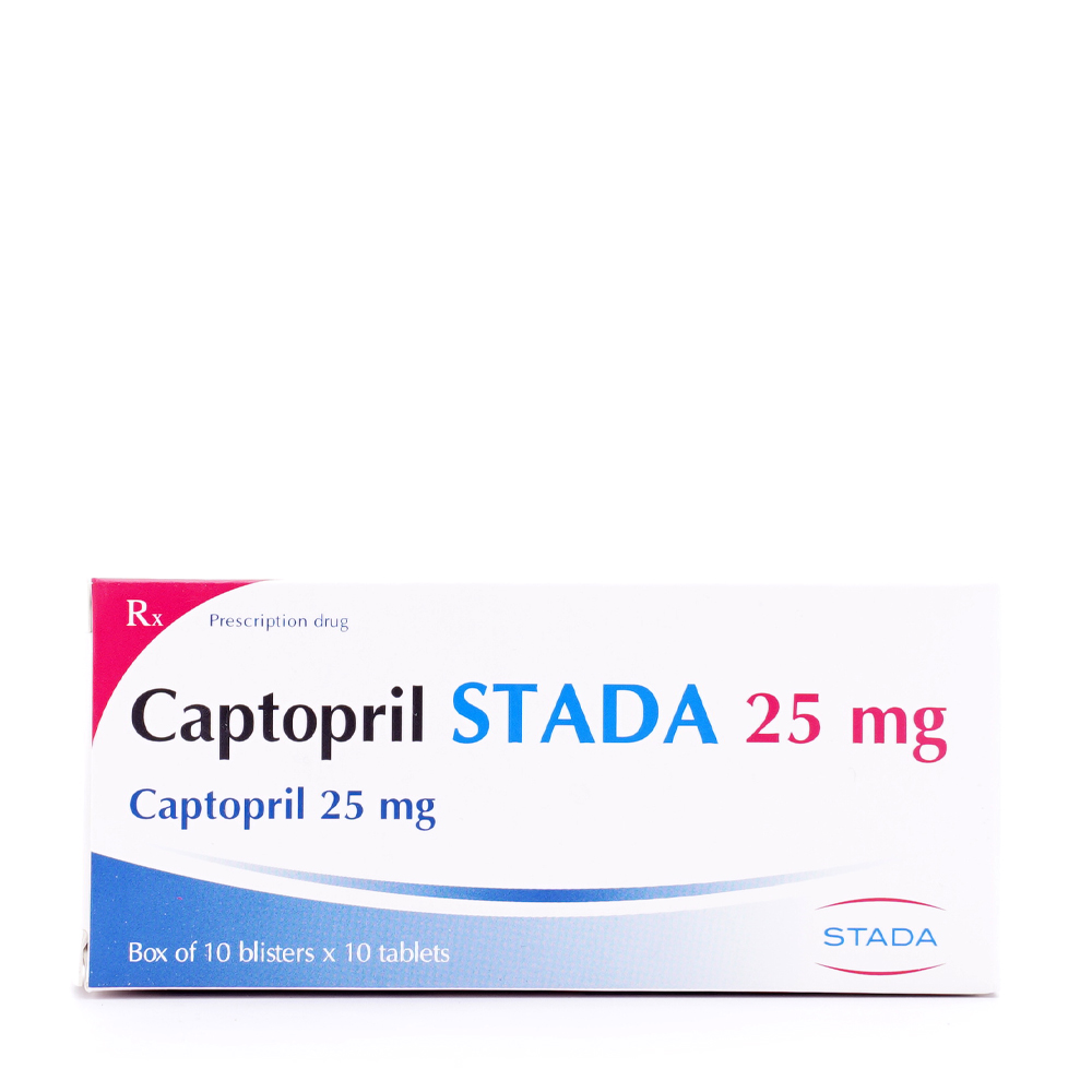 Viên nén Captopril Stada 25 mg điều trị tăng huyết áp, suy tim (10 vỉ x 10 viên)