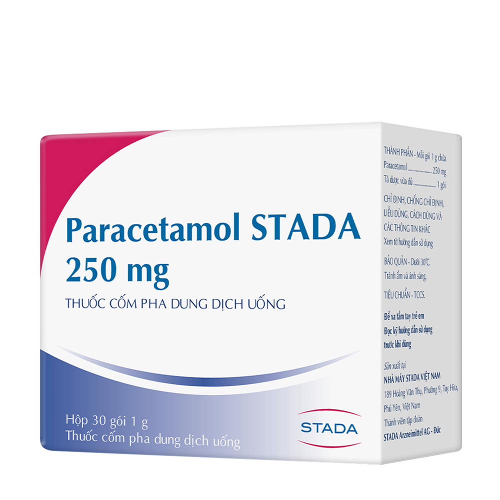 Bột pha hỗn dịch uống Paracetamol STADA 250 mg hạ sốt, giảm đau (hộp 30 gói)