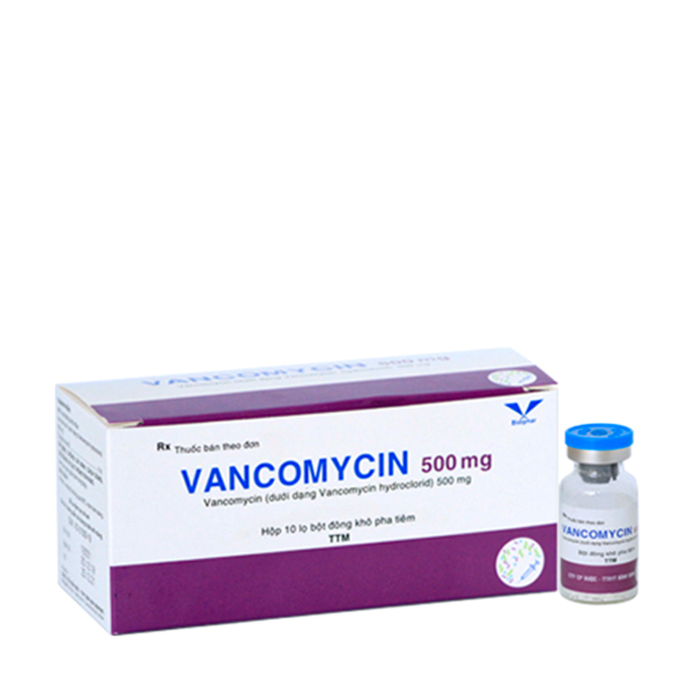 Vancomycin 500mg  Bidiphar (Hộp 10 lọ bột khô pha tiêm)