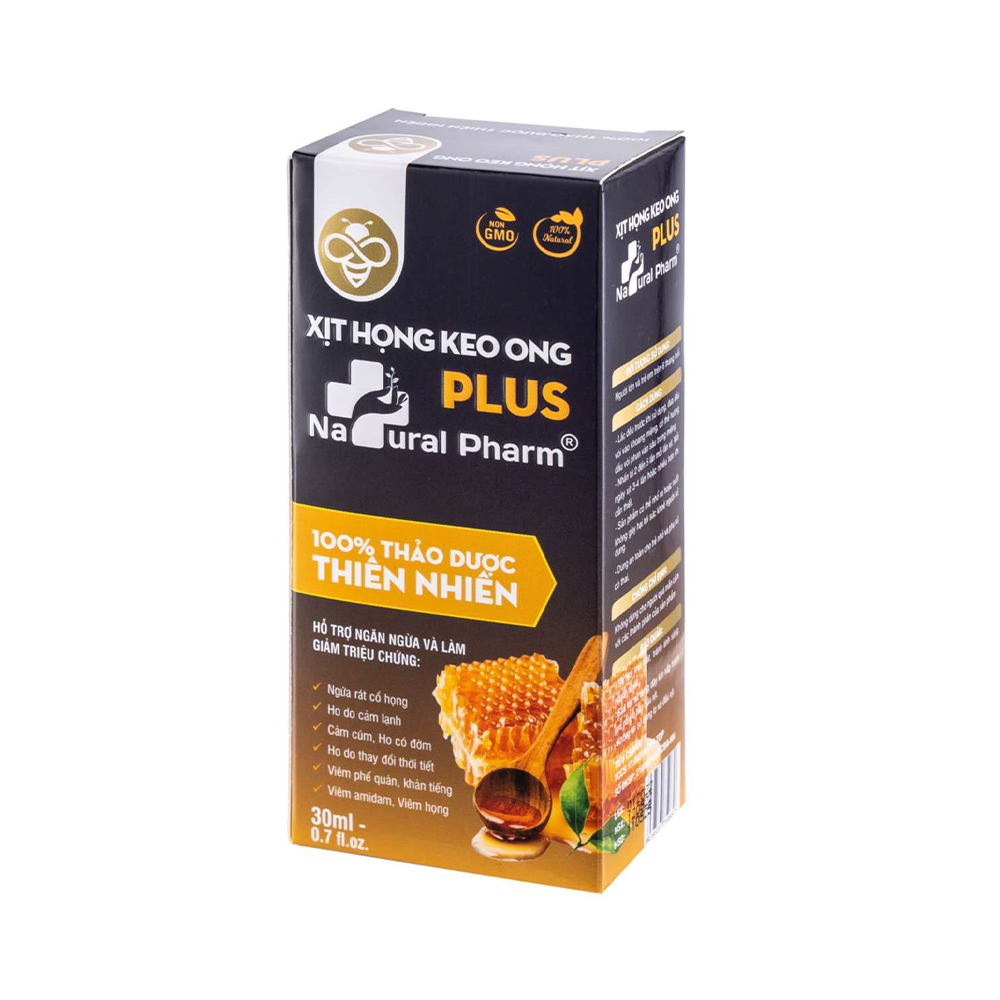 Xịt họng keo ong Natural Pharm hỗ trợ giảm đau rát cổ họng (Chai 30ml)