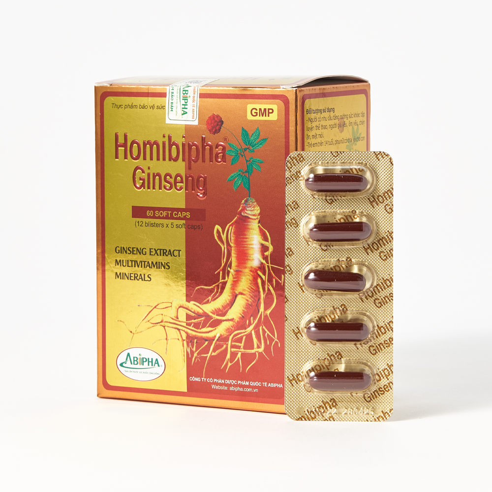 Homibipha Ginseng Softcap Tang Cuong SK, Giam Met Moi (Hop 12 Vi * 5 Vien)