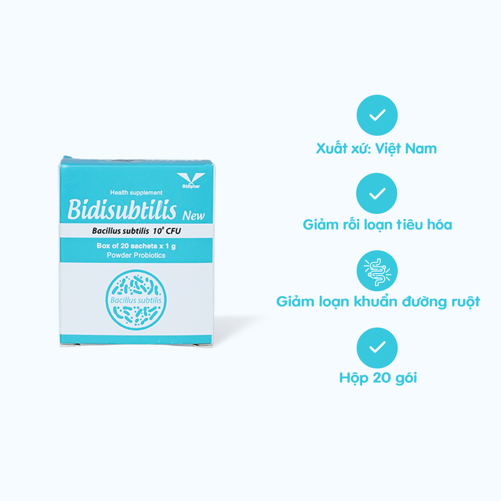 BIDIPHAR Bidisubtilis H.Tro Roi Loan Tieu Hoa (Hop 20goi)