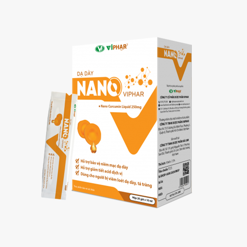 VIPHAR Da Day Nano Curcumin Ho Tro Da Day (Hop 20 goi x 10mL)