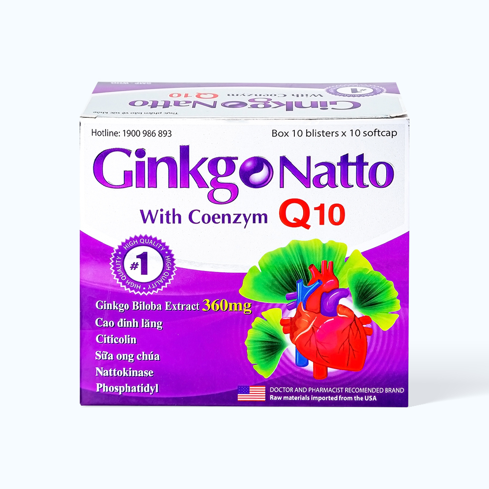 USA PHARMA GINKGO NATTO WITH COQ10 Tang Cuong Luu Thong Mau (Hop 100 vien)