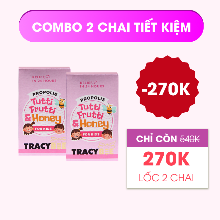 Combo 2 chai xịt keo ong xanh vị trái cây cho bé Tracybee Frutti & Honey hỗ trợ giảm ho kéo dài (Chai 30ml)